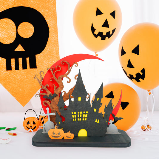 Halloween Red Moon Haunted House Ornaments