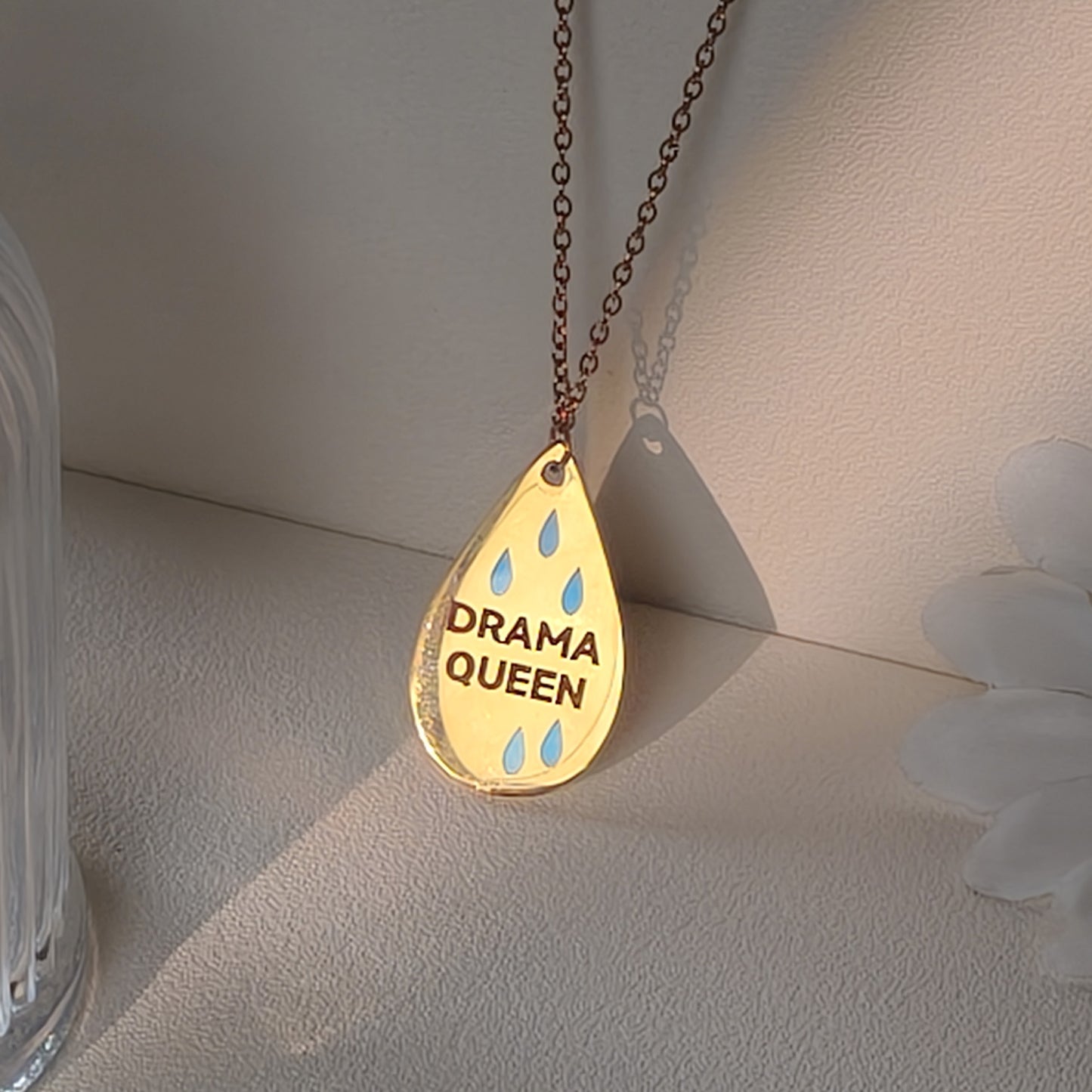Drama  Queen Water Drop Pendant Engraving