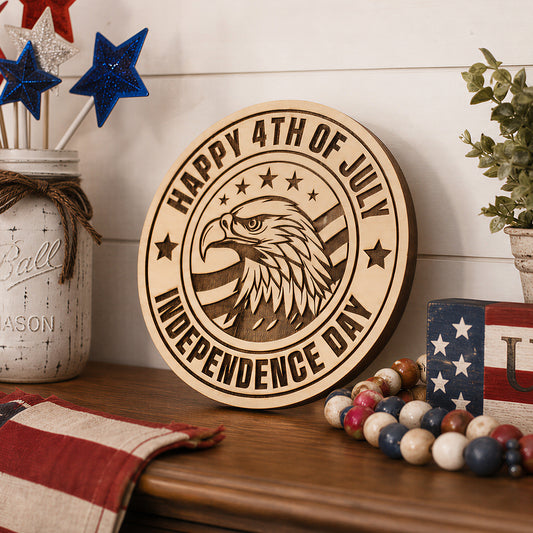Independence Day bald eagle wooden engraving decoration