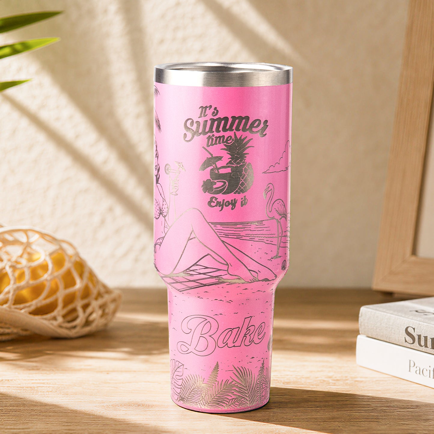 Summer beach beauty steel tumbler engraving