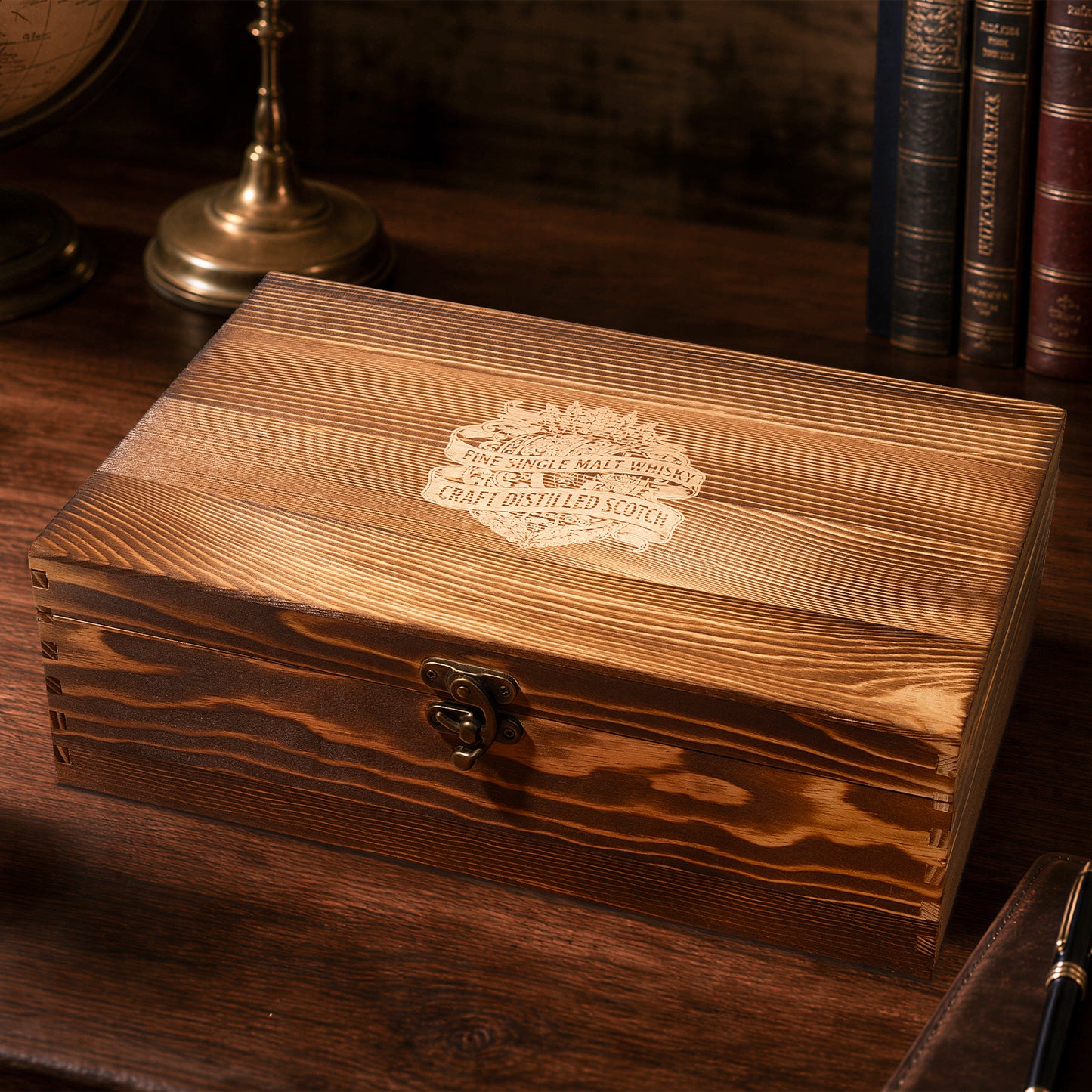 Vintage Wooden Whiskey Drinkware Set Storage Box