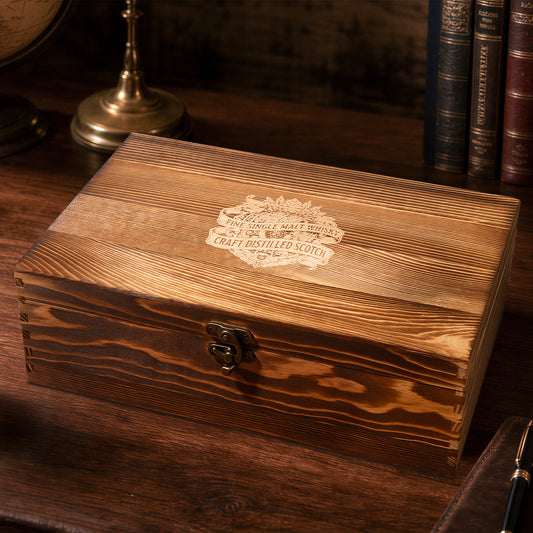 Vintage Wooden Whiskey Drinkware Set Storage Box