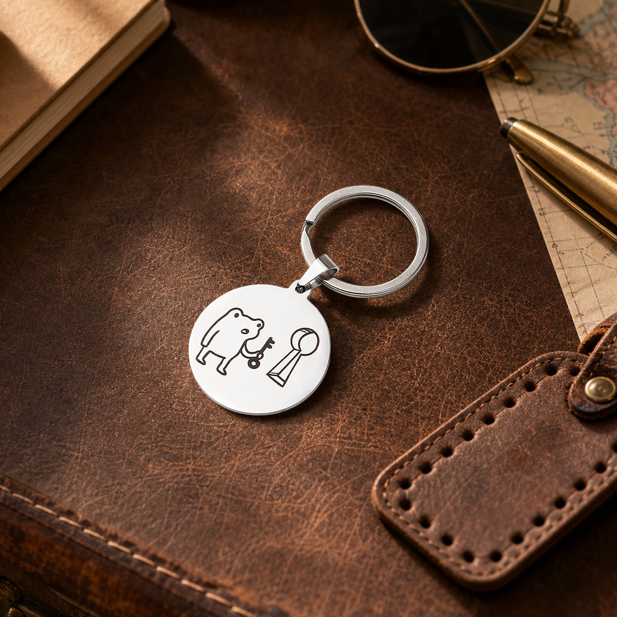 Frog Holding the Wrong Key Keychain engraving