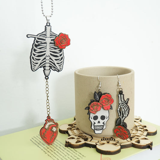 Halloween Skull Skeleton Necklace Earrings