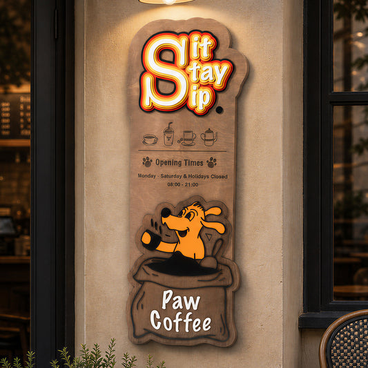 Wooden café business hours sign