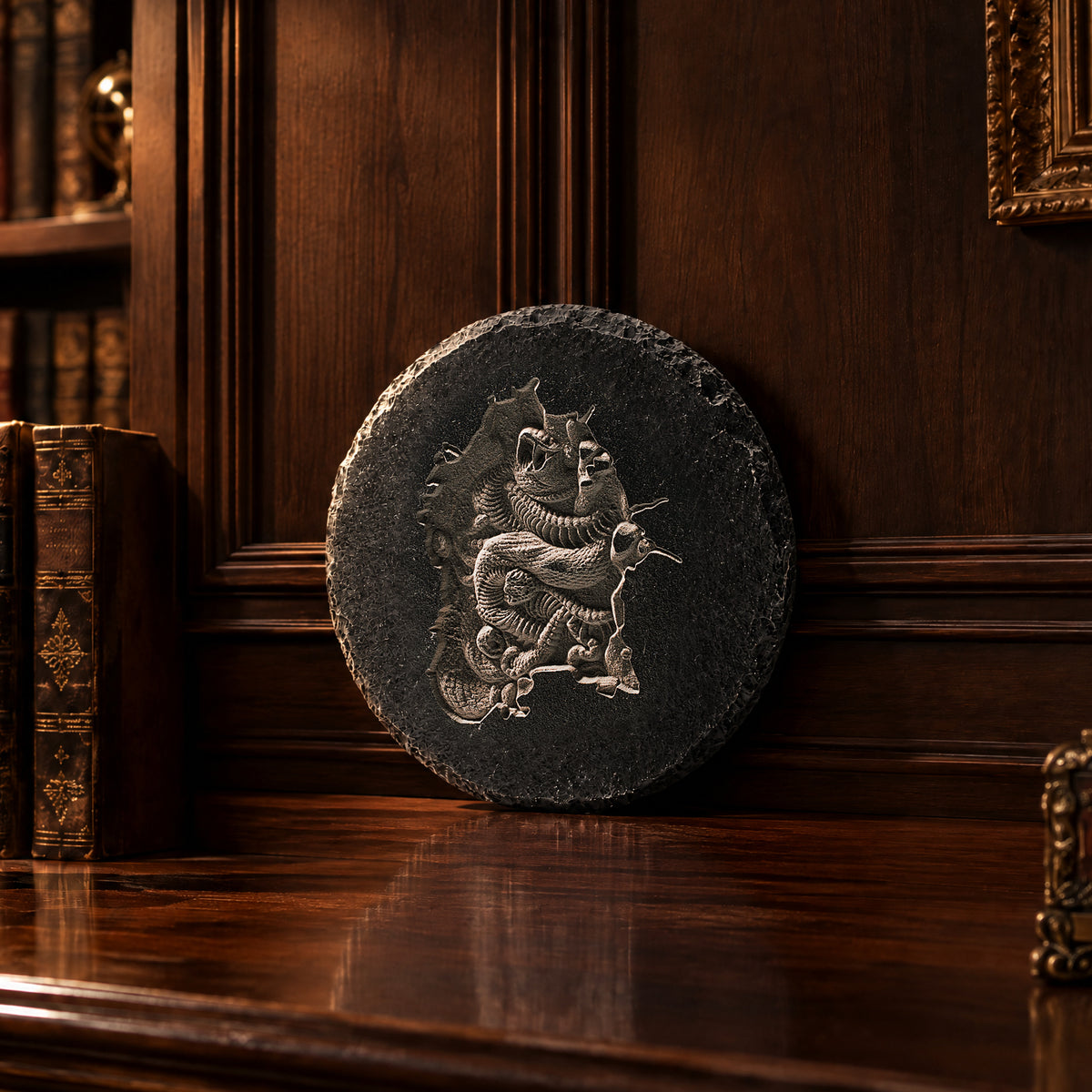 Snake Skeleton Slate Coaster Relief Engraving
