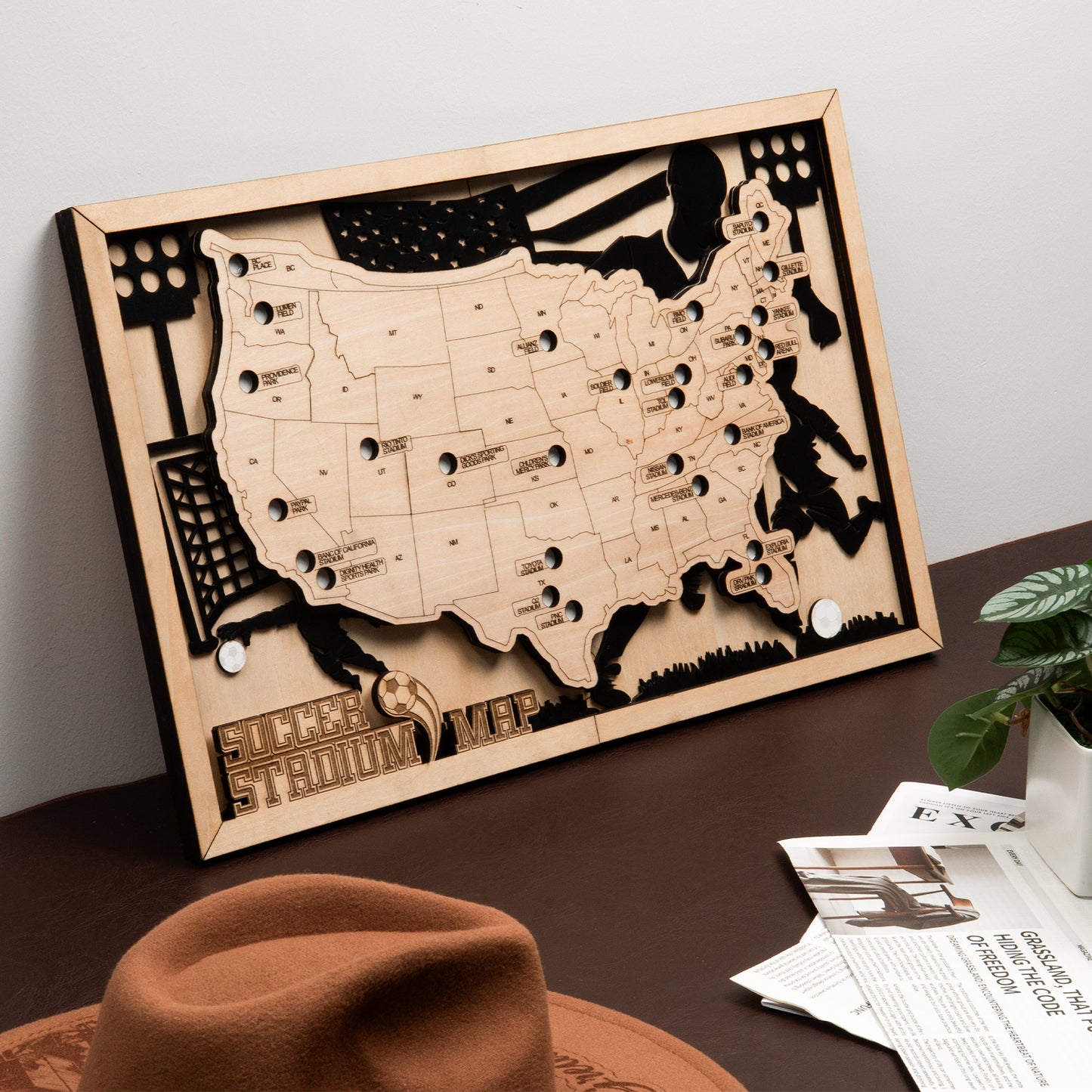 Soccer Stadium Map Wooden Cutting Engraving