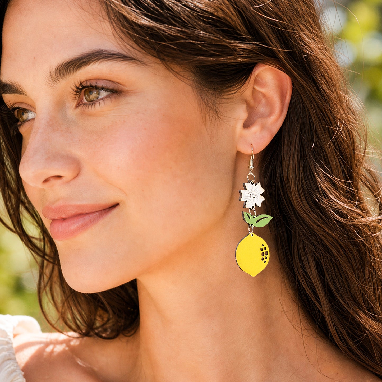 Lemon blossom flower wooden earrings