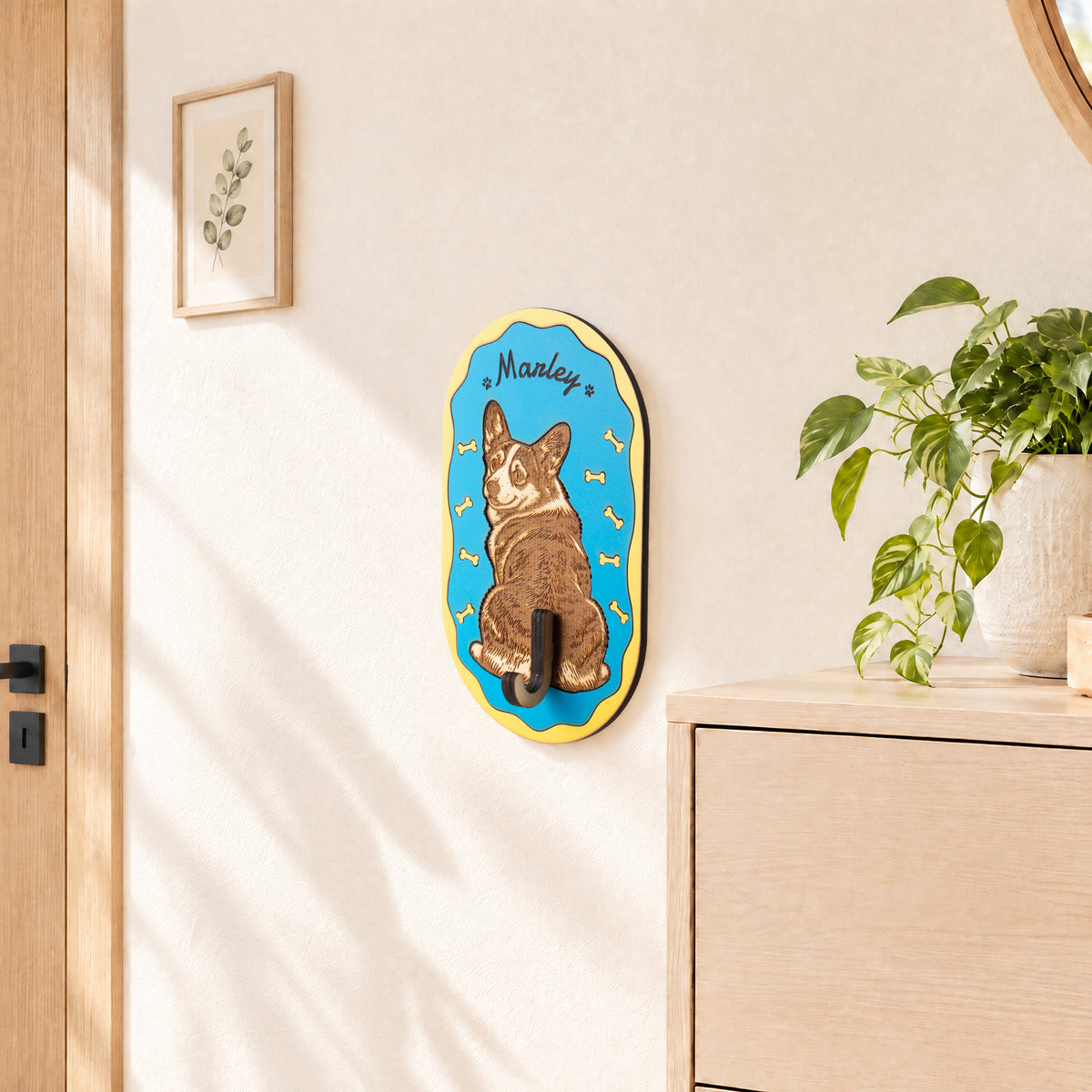 Corgi Wooden Leash Clothes Hook Rack