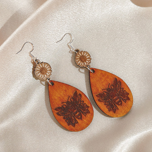 Bee wooden earrings