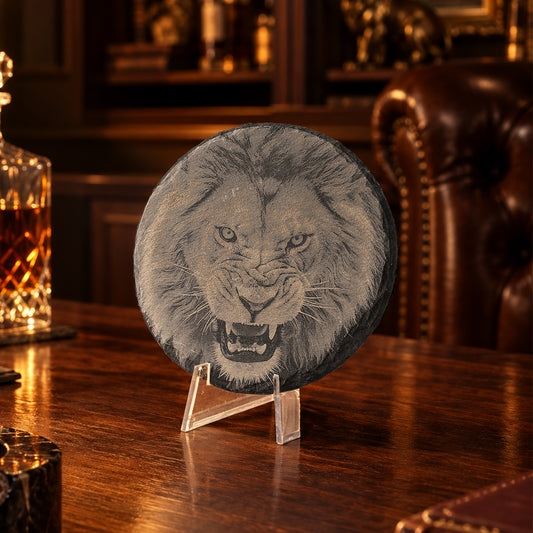 Roaring Lion Slate Coaster precision engraving