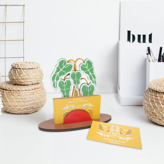 Wooden Botanical Business Card Holder