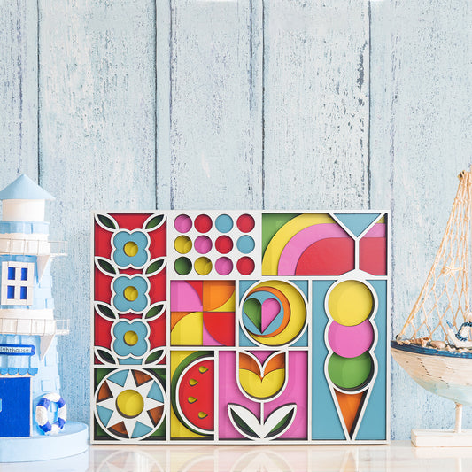 Summer multi-layered colorful woodblock art