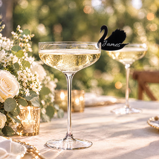 Swan wedding glass tags