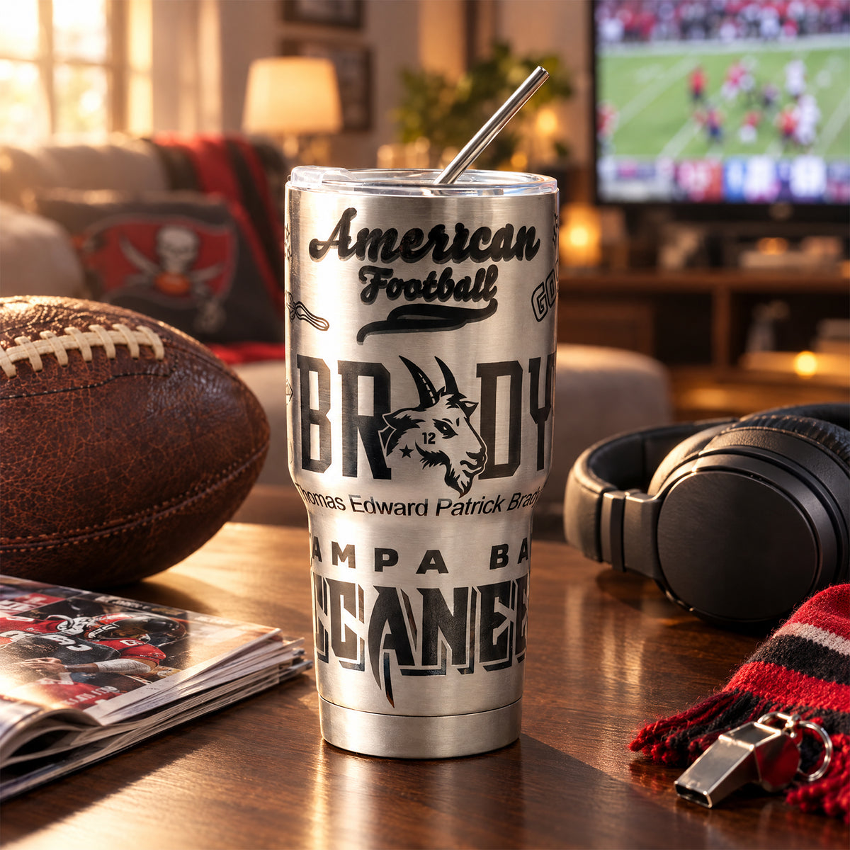 Football Tumbler Graphic Engraving