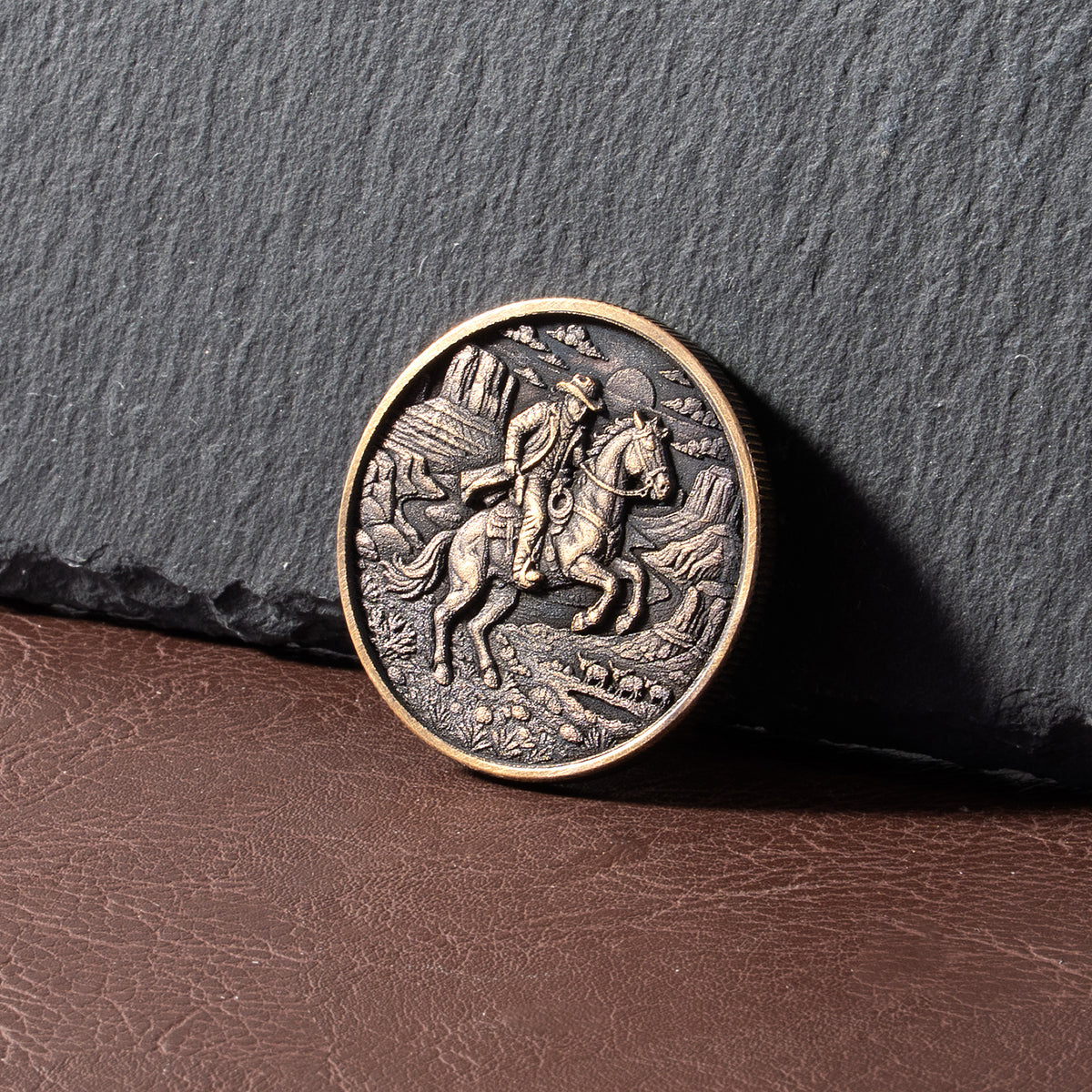Western Cowboy Coin Relief Engraving