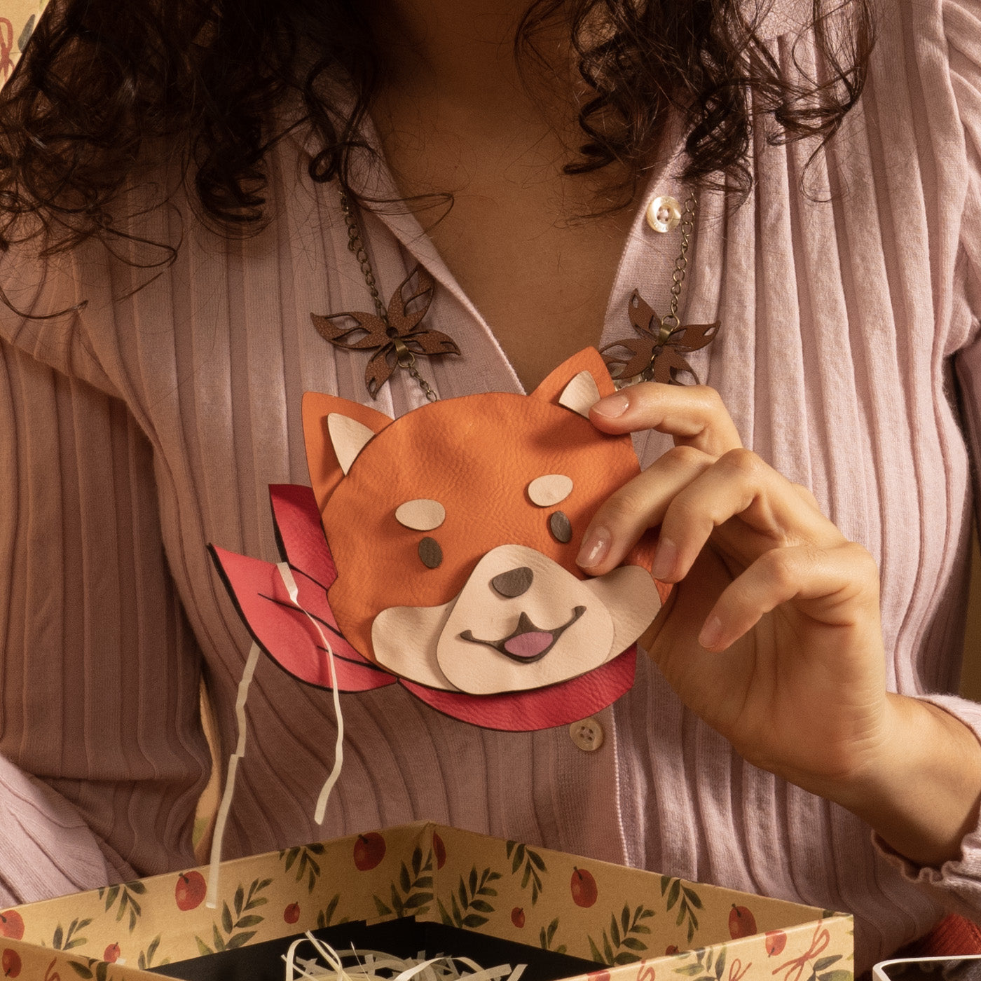 Leather Akita and Schnauzer Pendant