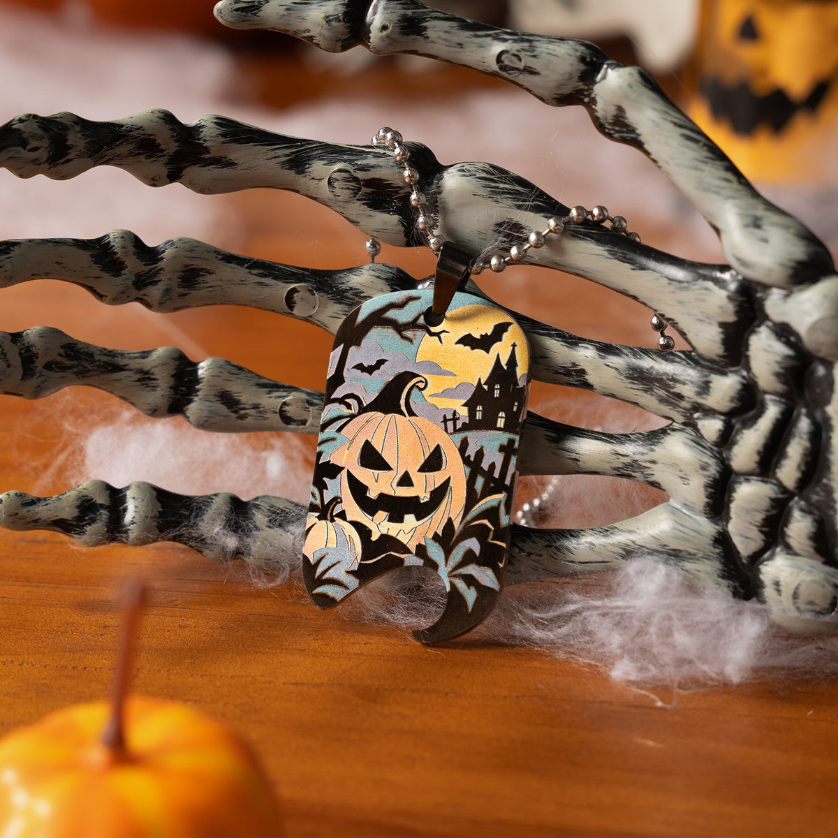 Halloween Pumpkin Metal Bottle Opener Keychain Color Engraving