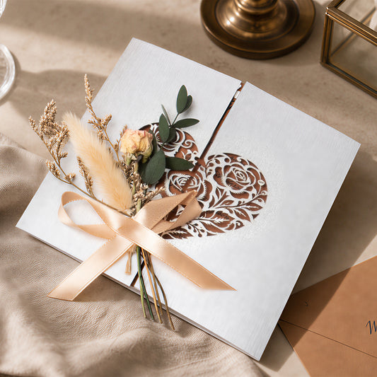Heart-shaped cutout wedding greeting card
