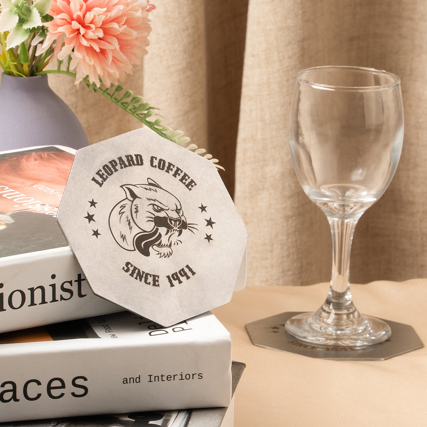 Stainless Steel Octagonal Coaster With Graphic Engraving