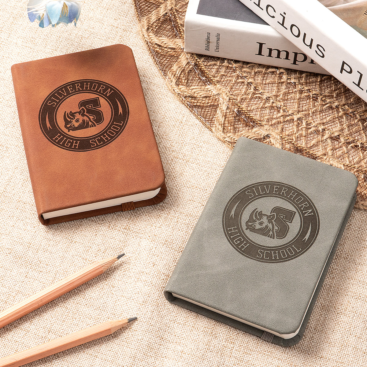 High School Emblem PU Leather Notebook engraving