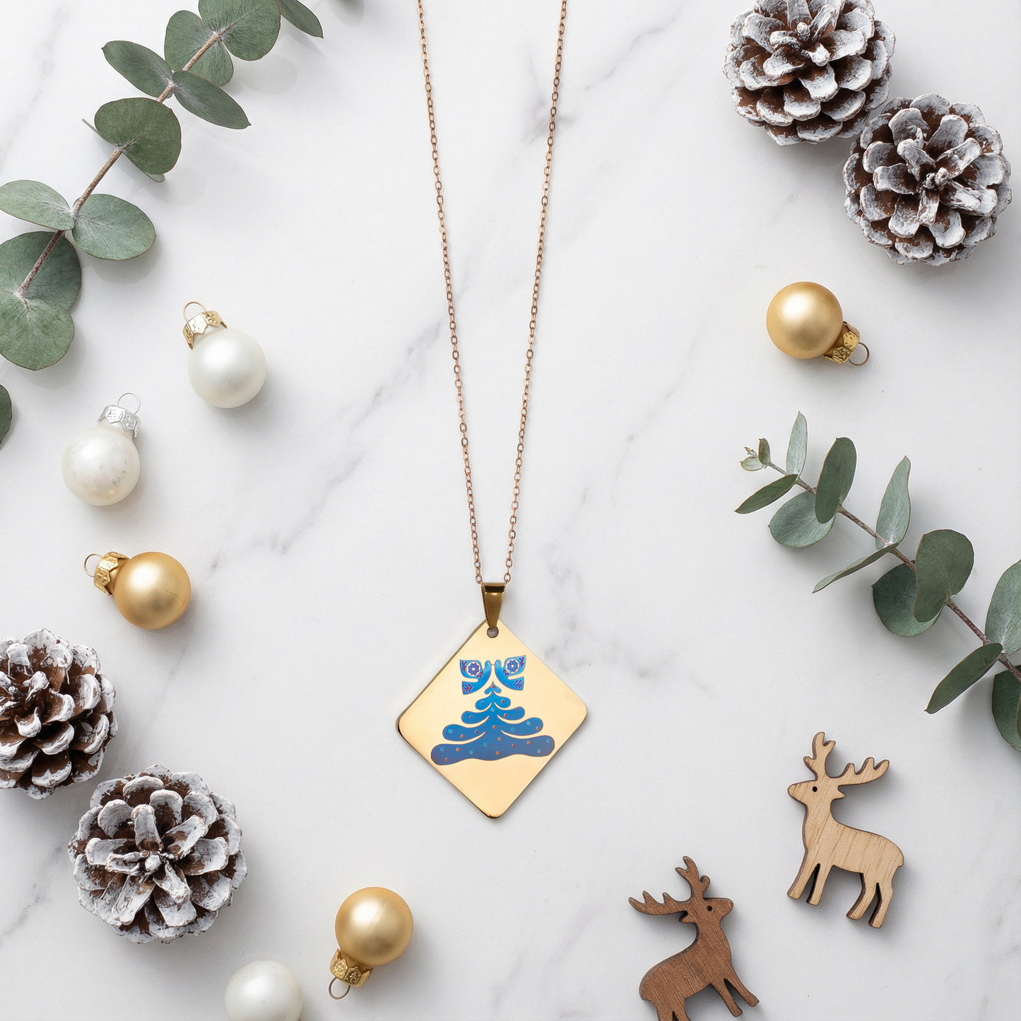 Stainless Steel Pendant  Christmas Tree Color Engraving