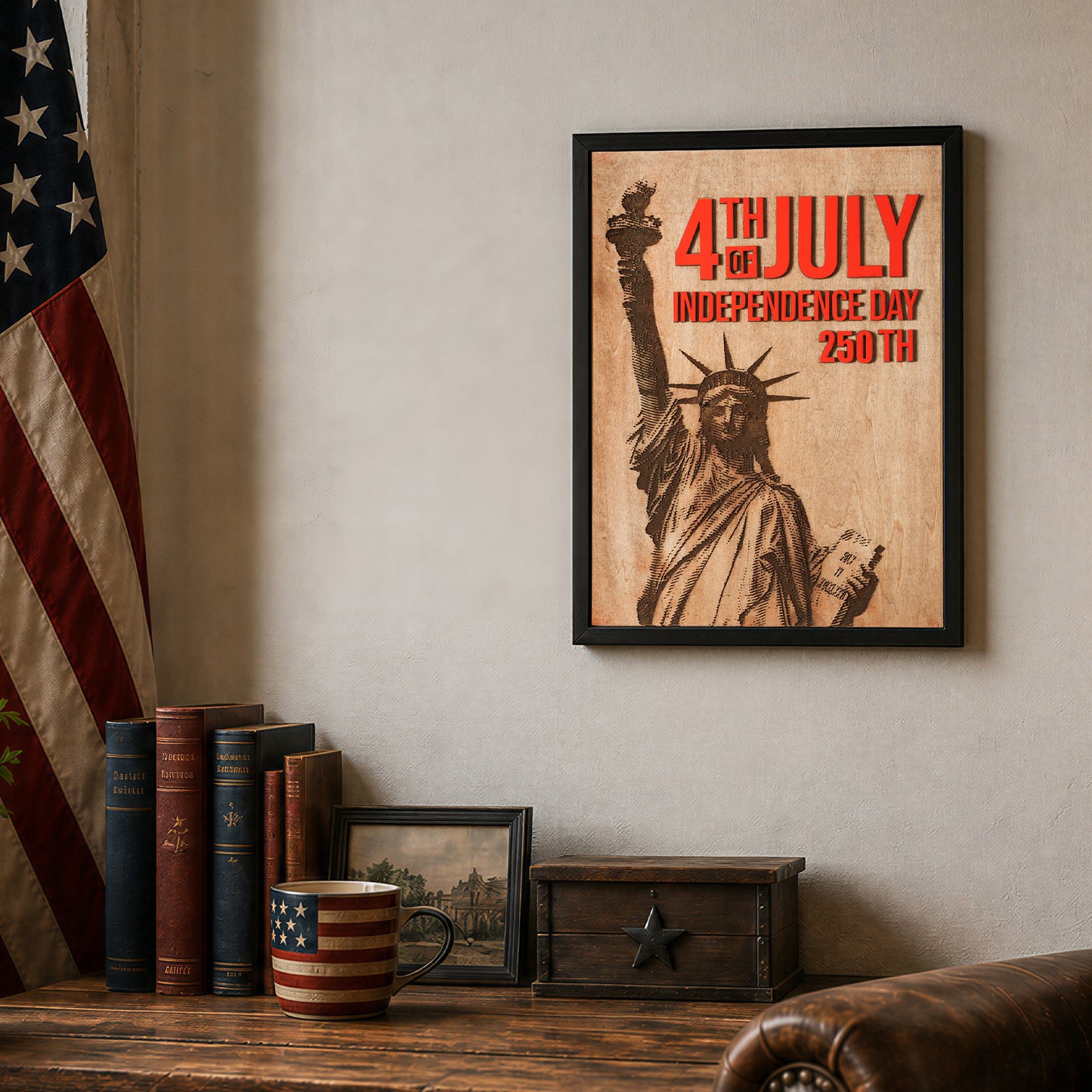 Independence Day wooden Statue of Liberty engraving wall art