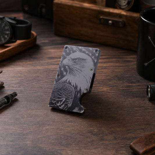 Independence Day bald eagle metal business card holder engraving