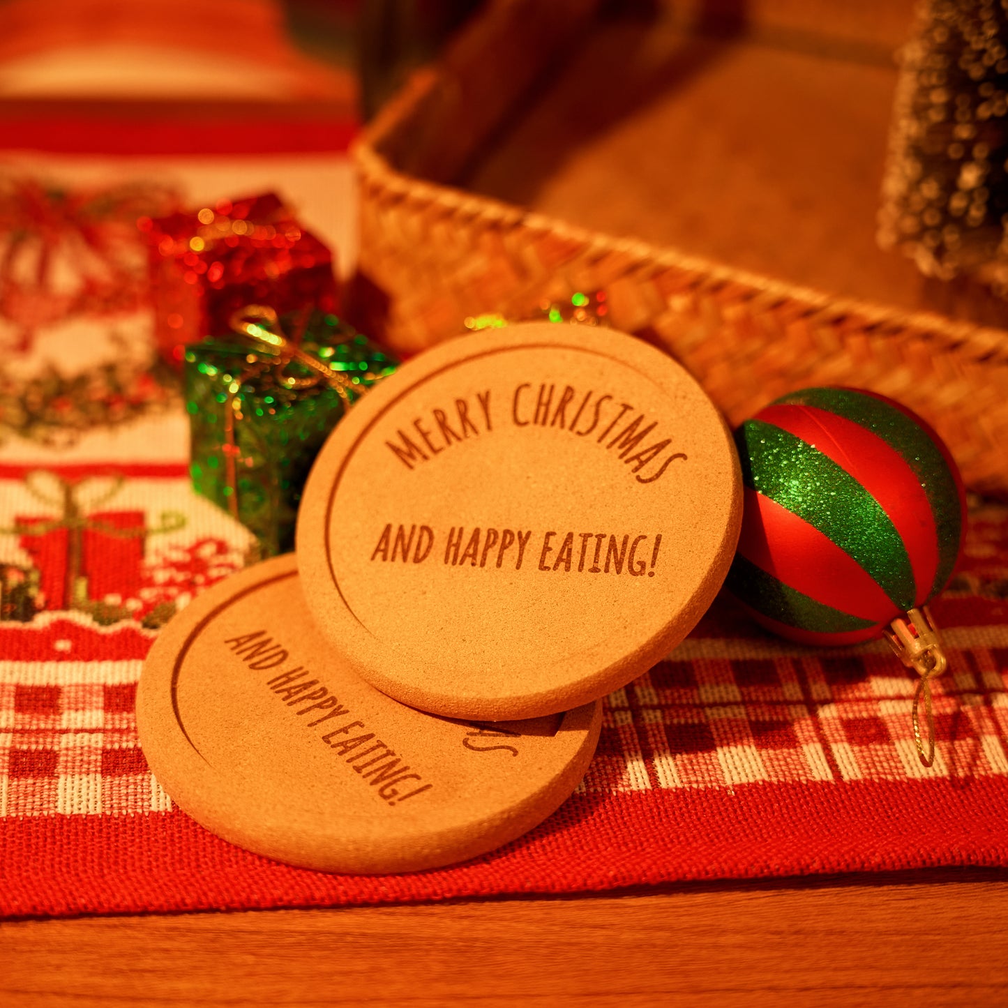 Christmas Themed Cork Coaster Engraving