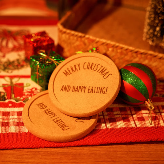 Christmas Themed Cork Coaster Engraving