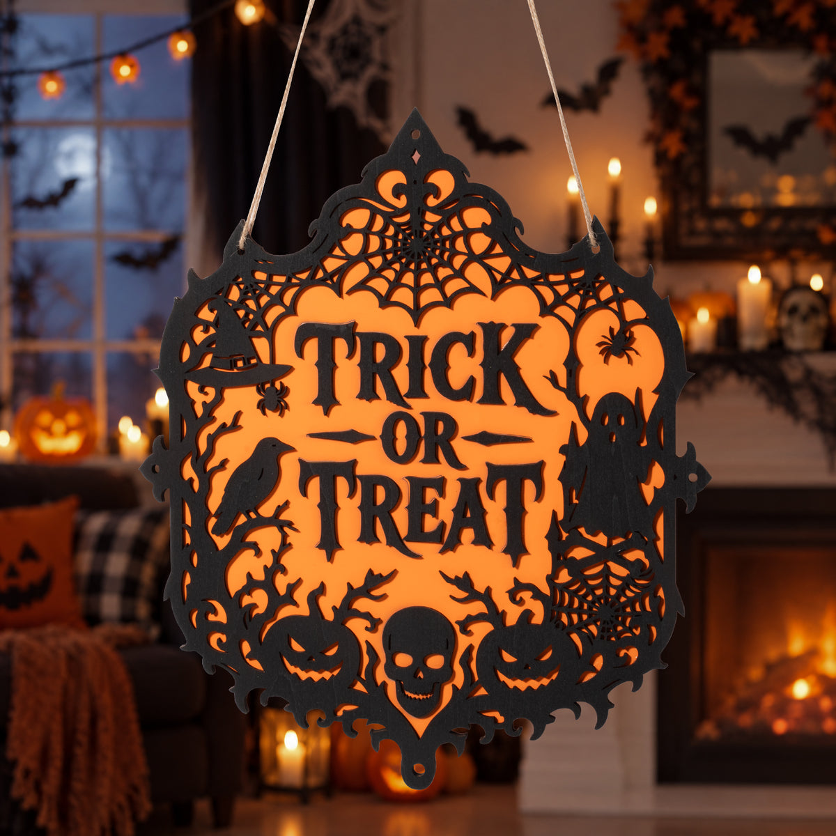 Halloween Trick-or-Treat Spiderweb Door Sign