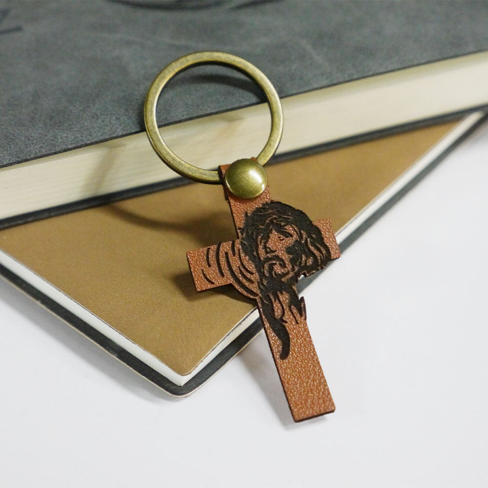 Leather Keychain 02 Jesus Cross