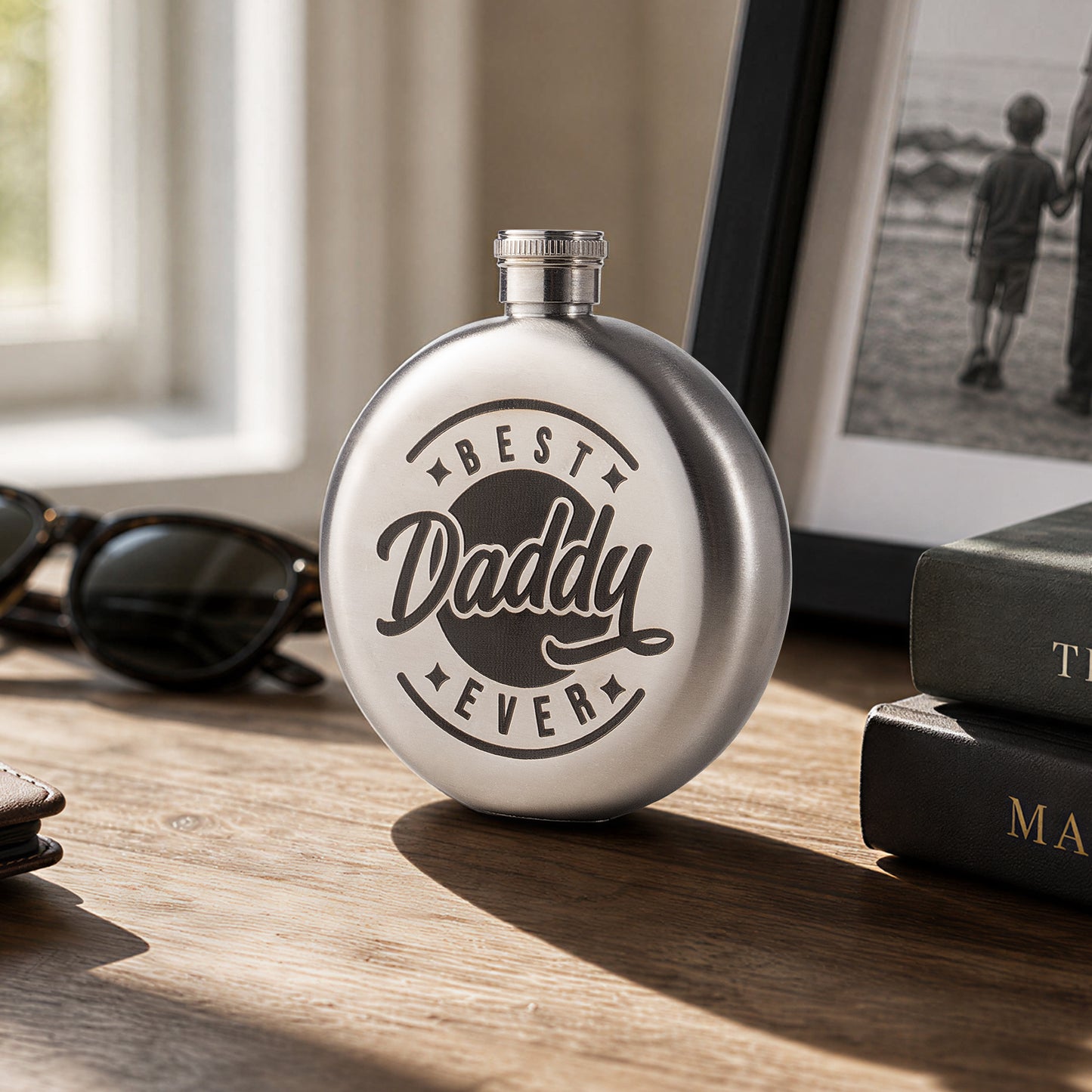 Father themed Stainless Steel Flask Engraving
