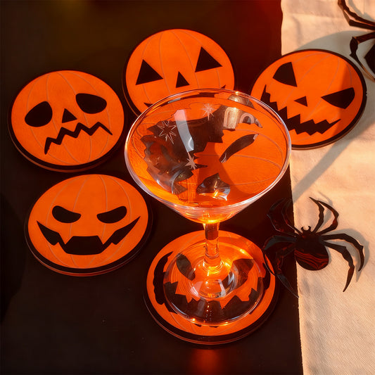 Wooden and Leather Halloween Pumpkin Coasters