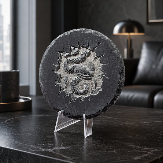 Rattlesnake stone coaster relief engraving