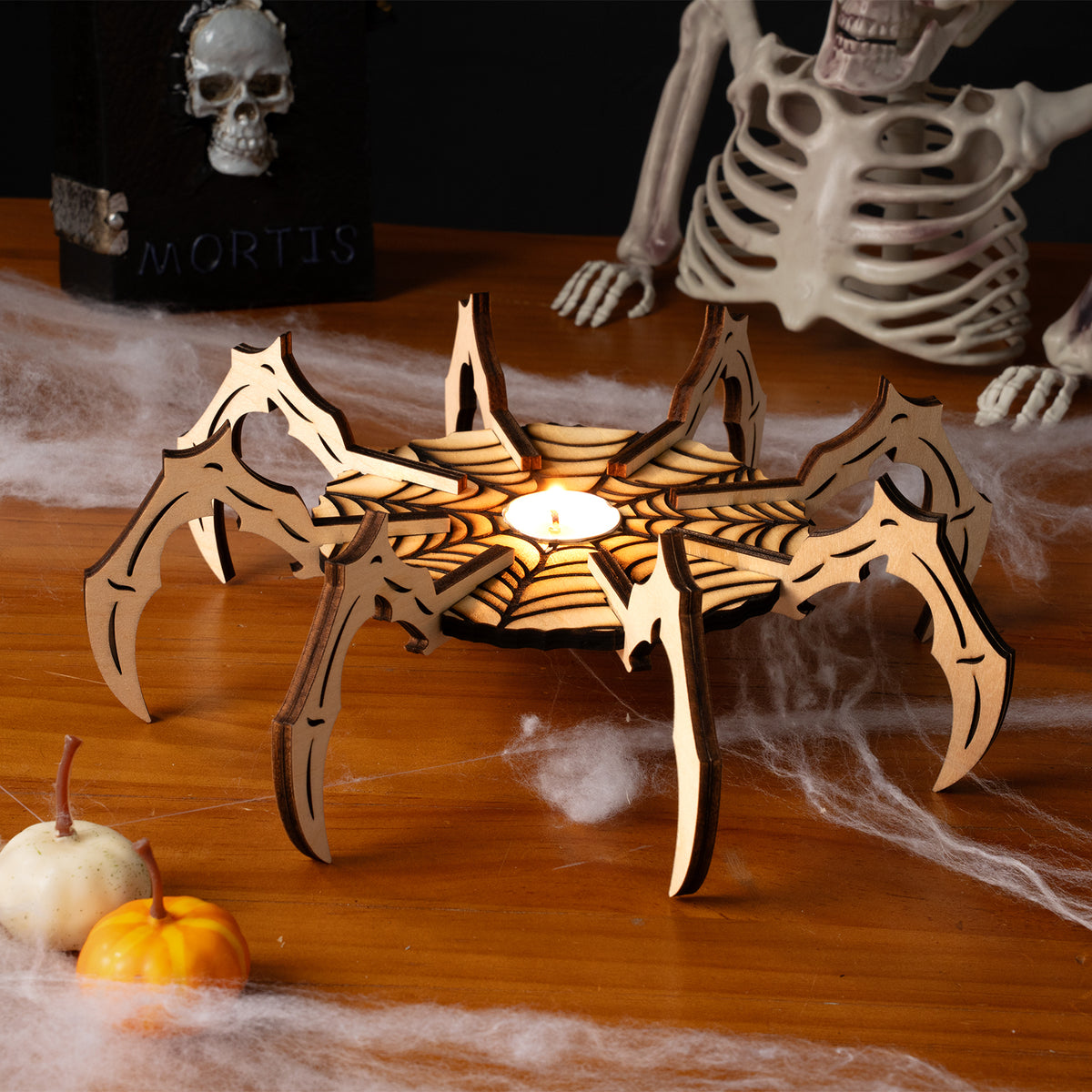 Halloween Wooden 3D Spider Tealight Candle Holder