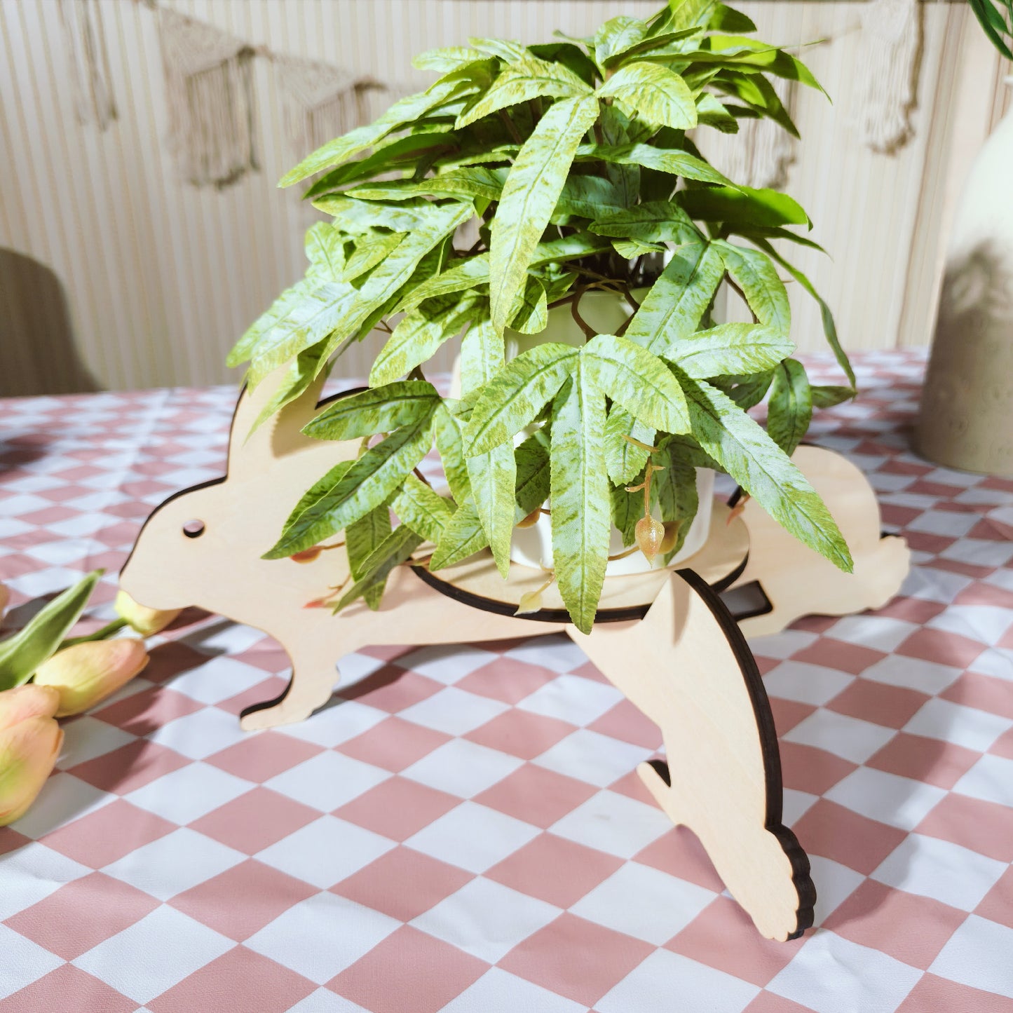 Wooden Rabbit Pot Plant Stand