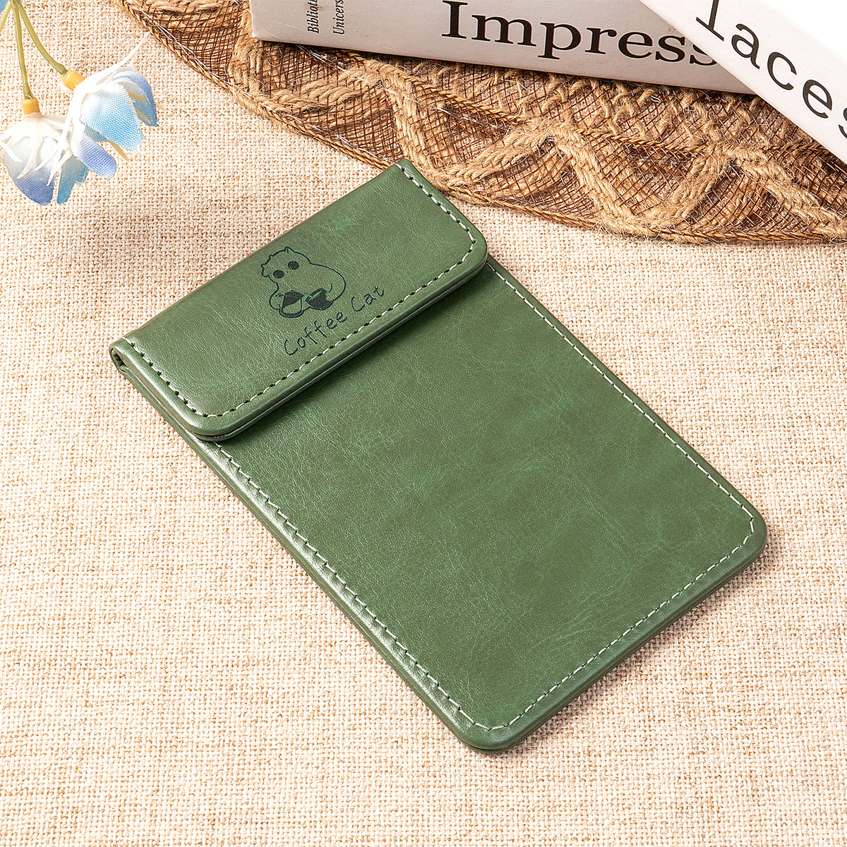 Cat Themed Faux Leather Check Bill Holder Engraving