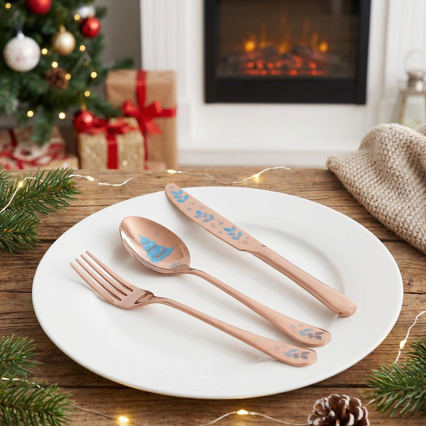 Christmas Themed Stainless Steel Cutlery Colorful Engravings