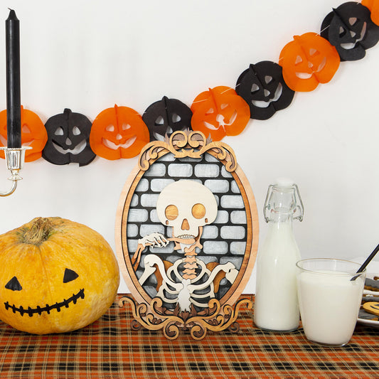 Halloween skull brushing teeth wall decoration