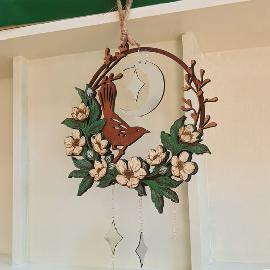 Wooden ABS Acrylic Bird and FLower Ornament