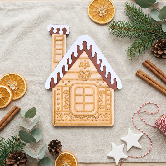 Christmas Gingerbread House-Shaped Wooden Tray