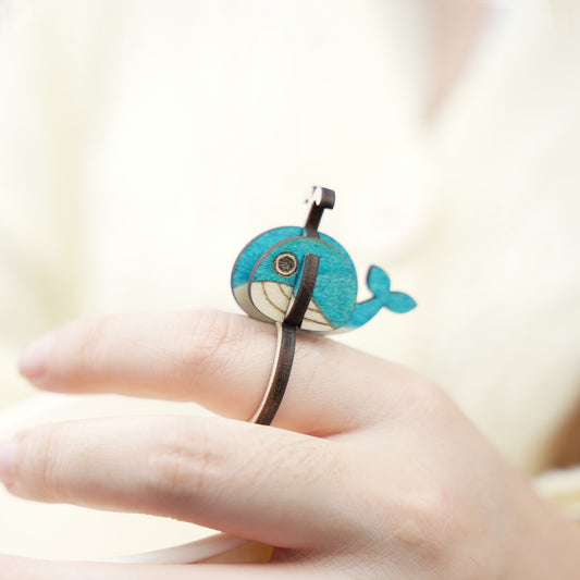Wooden cute whale ring