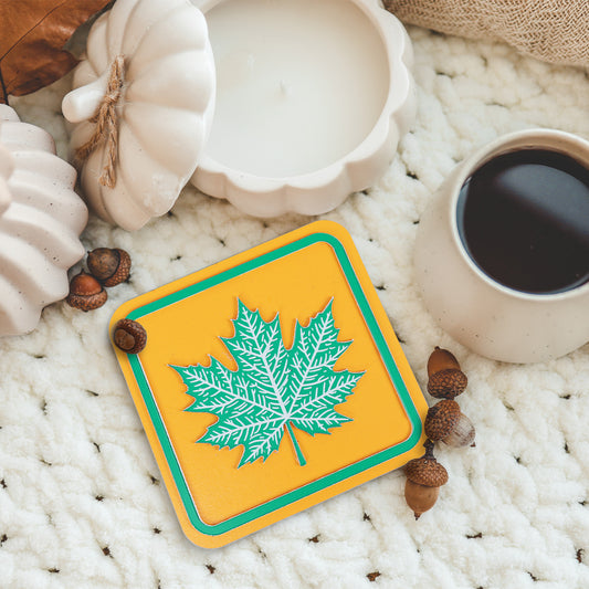 Mixed Material Wooden Acrylic Leaf Coasters