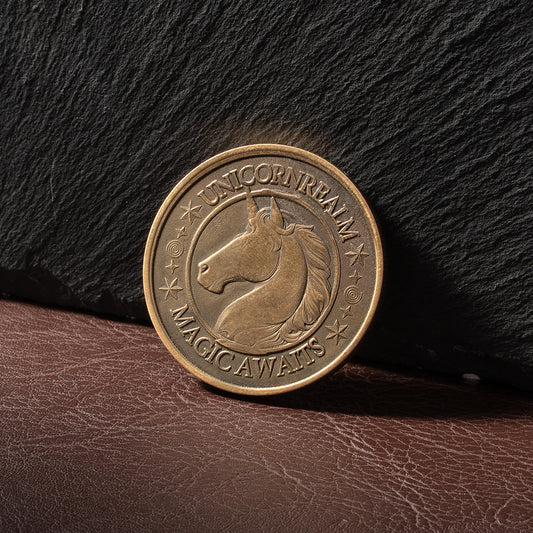 Unicorn Brass Coin Relief engraving