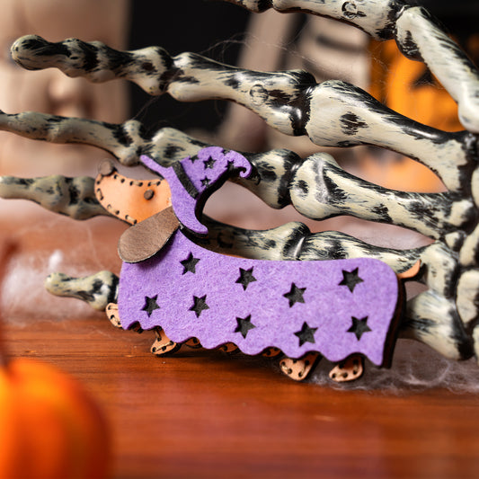 Witch Dachshund Leather Ornament