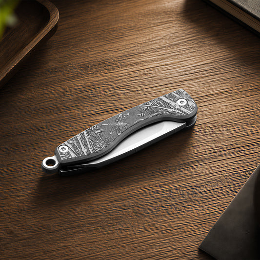 Bamboo Forest Dragonfly Titanium Knife Deep Engraving