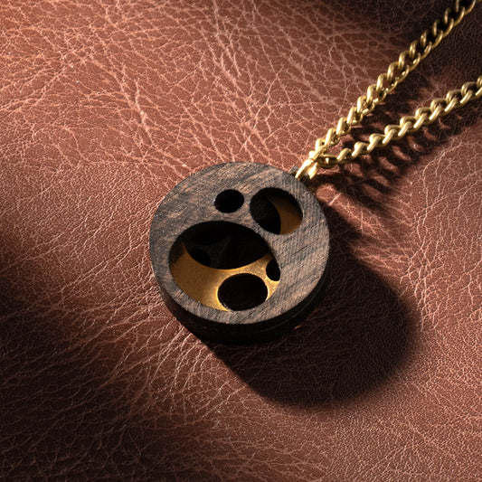 Minimalist geometric circles wooden Pendant with Brass Inlay