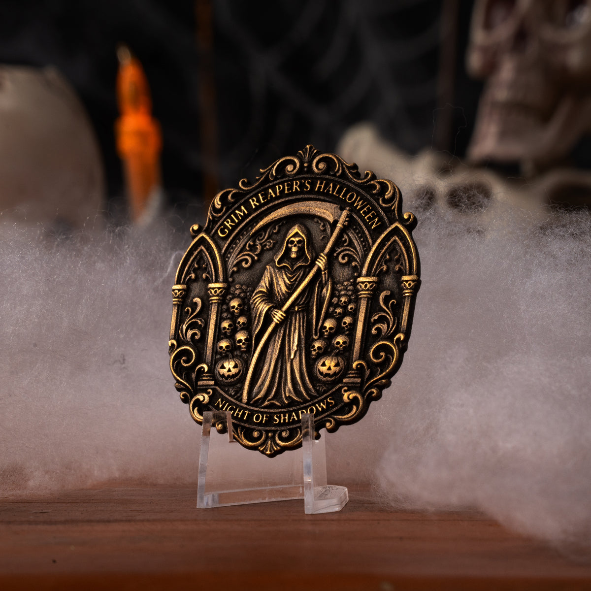 Halloween Grim Reaper and Pumpkin Metal Relief Engraving
