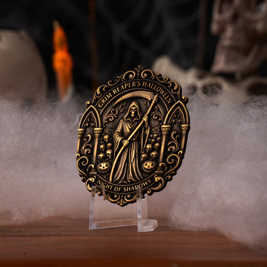 Halloween Grim Reaper and Pumpkin Metal Relief Engraving
